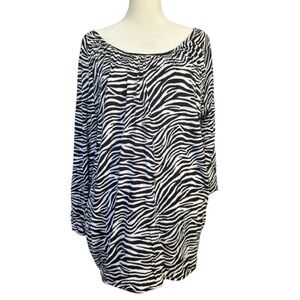 Michael Kors Zebra Print Tunic Top Black White Animal Print Blouse Size 2X